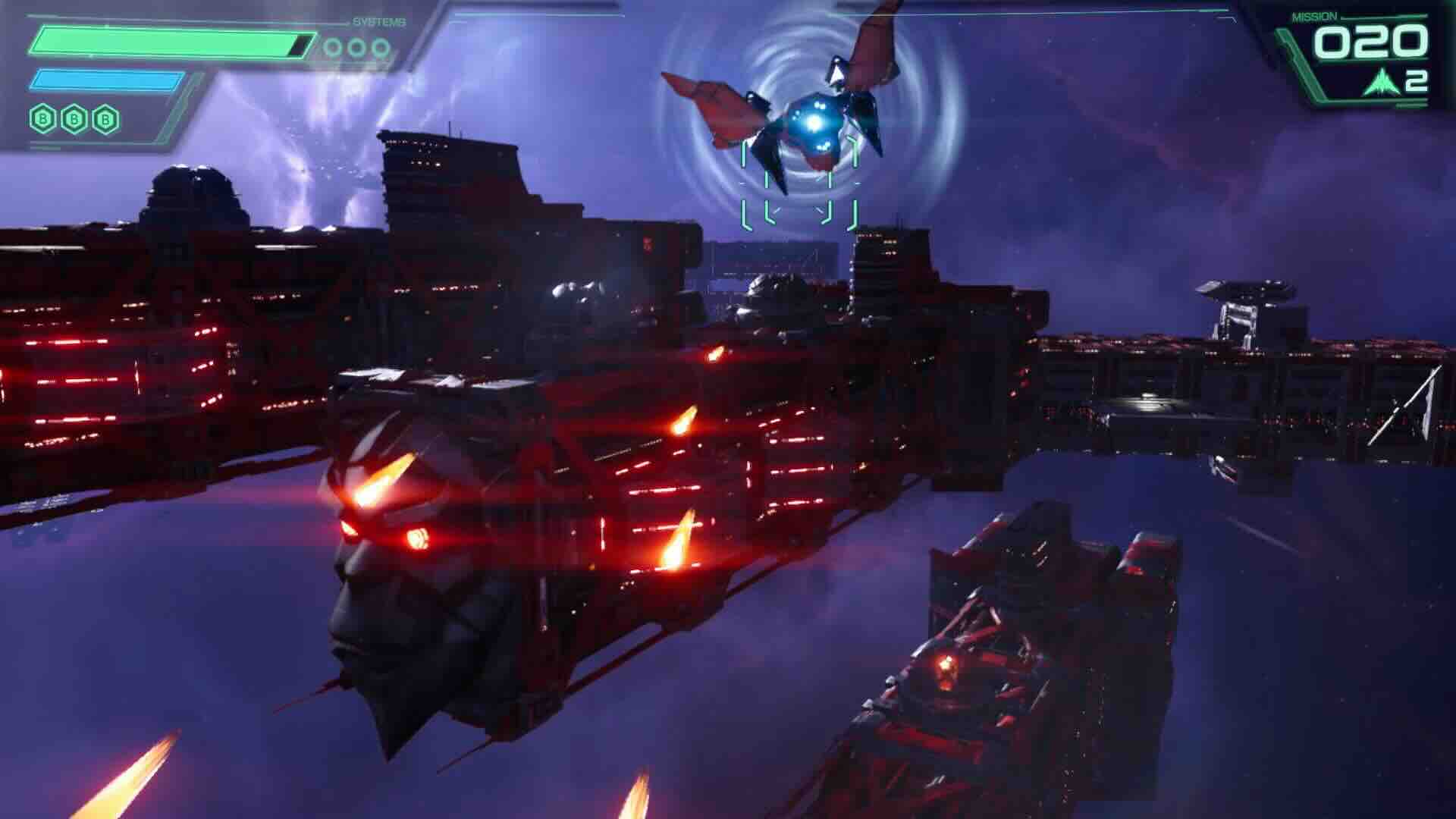 宇宙で敵の巨大戦艦から撃たれた球をアーウィンの回転で回避している。