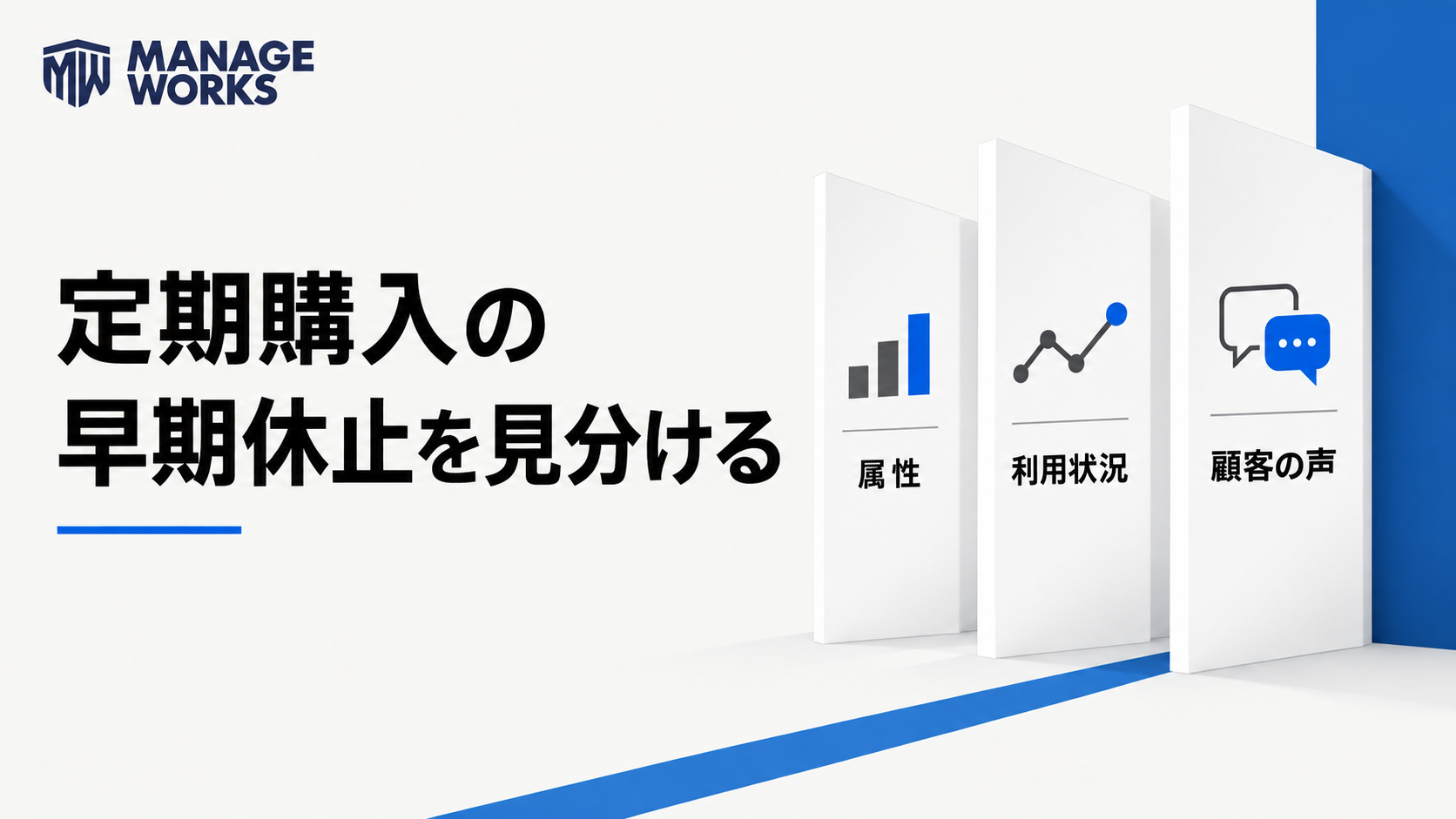 定期購入の早期休止を属性・利用状況・顧客の声で見分ける記事の図解