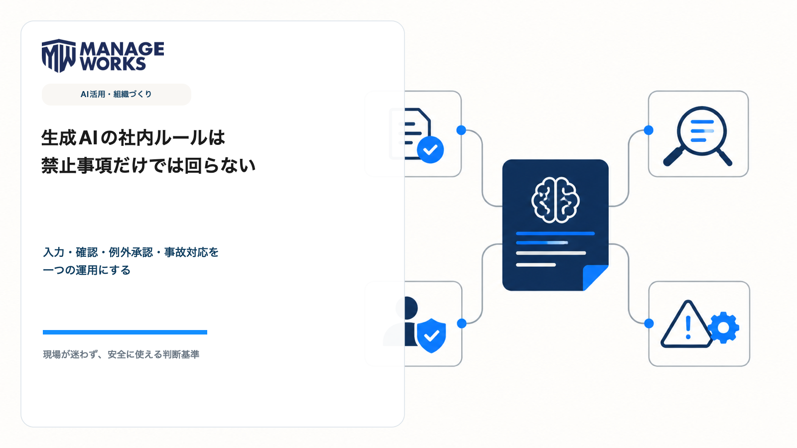 生成AIの社内ルールを入力、確認、例外承認、事故対応で設計するMANAGEWORKSコラム画像
