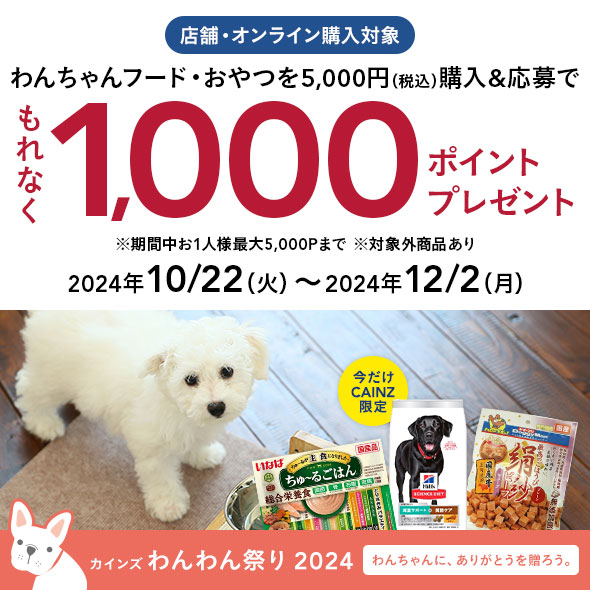 【もれなく1,000Ptプレゼント】 カインズ わんわん祭り 2024ポイントキャンペーン