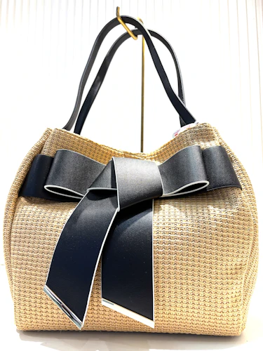 【A4対応】リボンラフィアライクトートバッグ