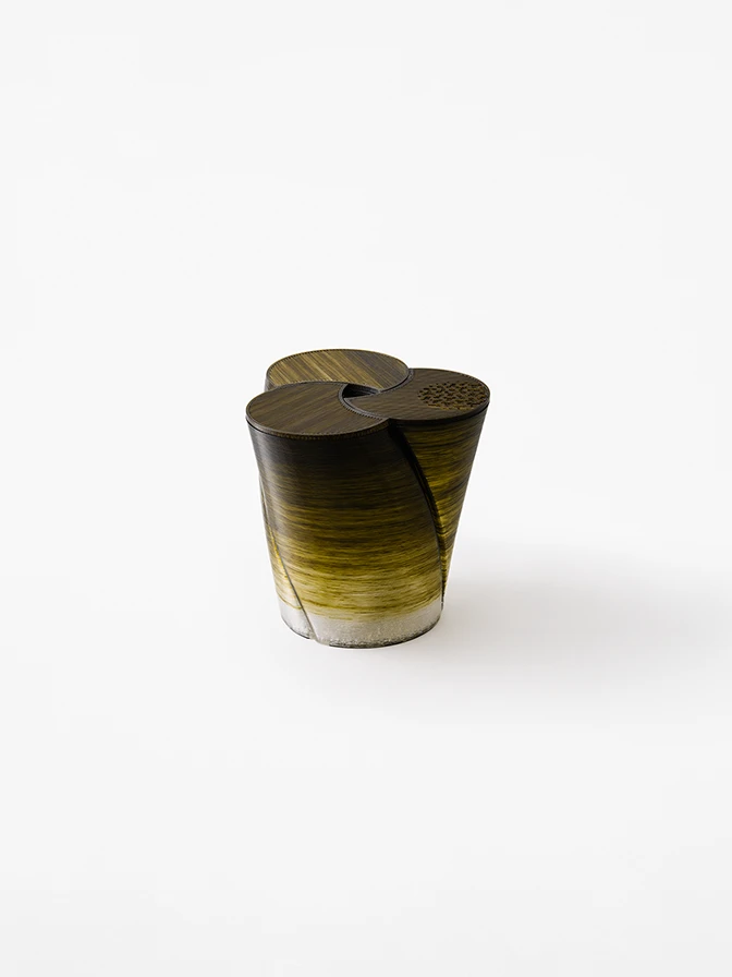 Photo of the stool which is displayed in the Japan Pavilion