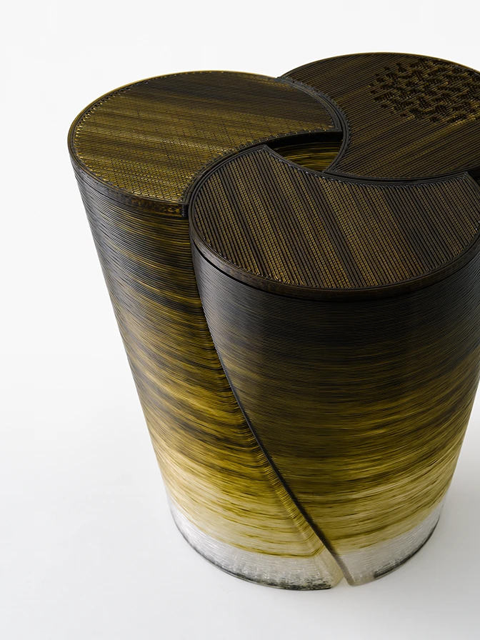 Photo of the stool which is displayed in the Japan Pavilion