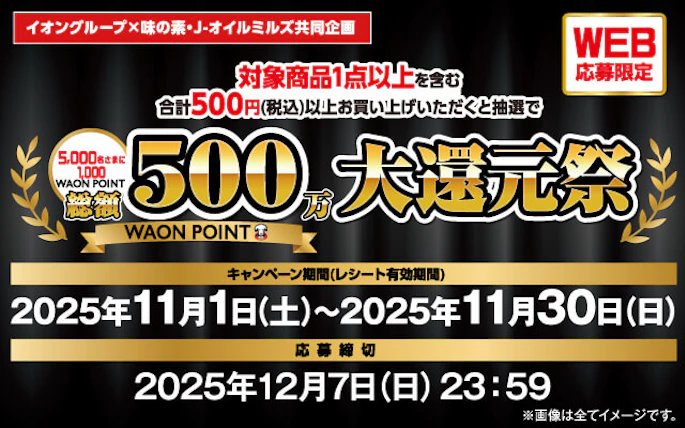 【全国エリア】イオングループ×味の素・J-オイルミルズ共同企画　総額500万WAON POINT大還元祭