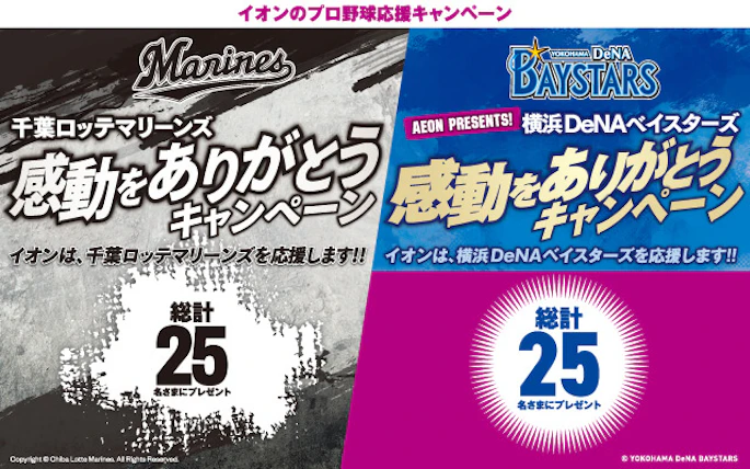 【千葉県・神奈川県エリア】千葉ロッテマリーンズ・横浜DeNAベイスターズ感動をありがとうキャンペーン