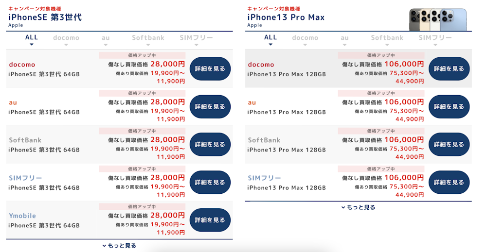 事例1： iPhoneSE 第3世代／ iPhone13 Pro MAX