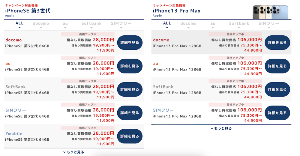 事例1: iPhoneSE 第3世代/ iPhone13 Pro MAX