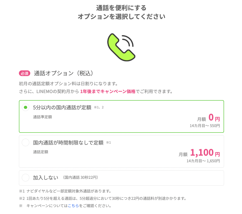 通話オプション