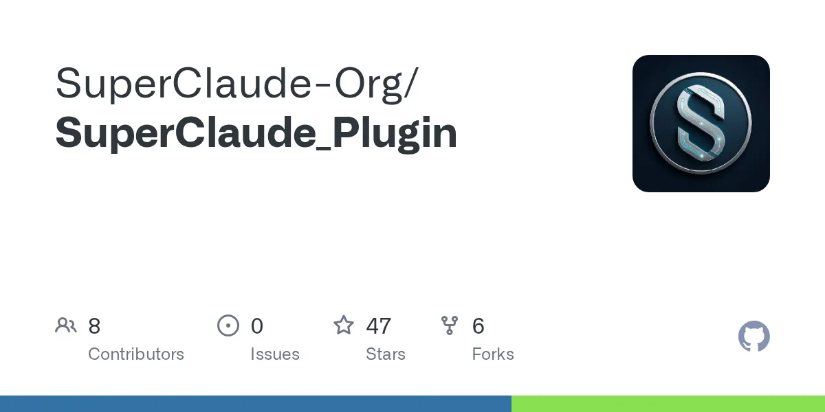 SuperClaude_Plugin 公式GitHubリポジトリのOGP画像（Plugin版のロゴとリポジトリ情報）