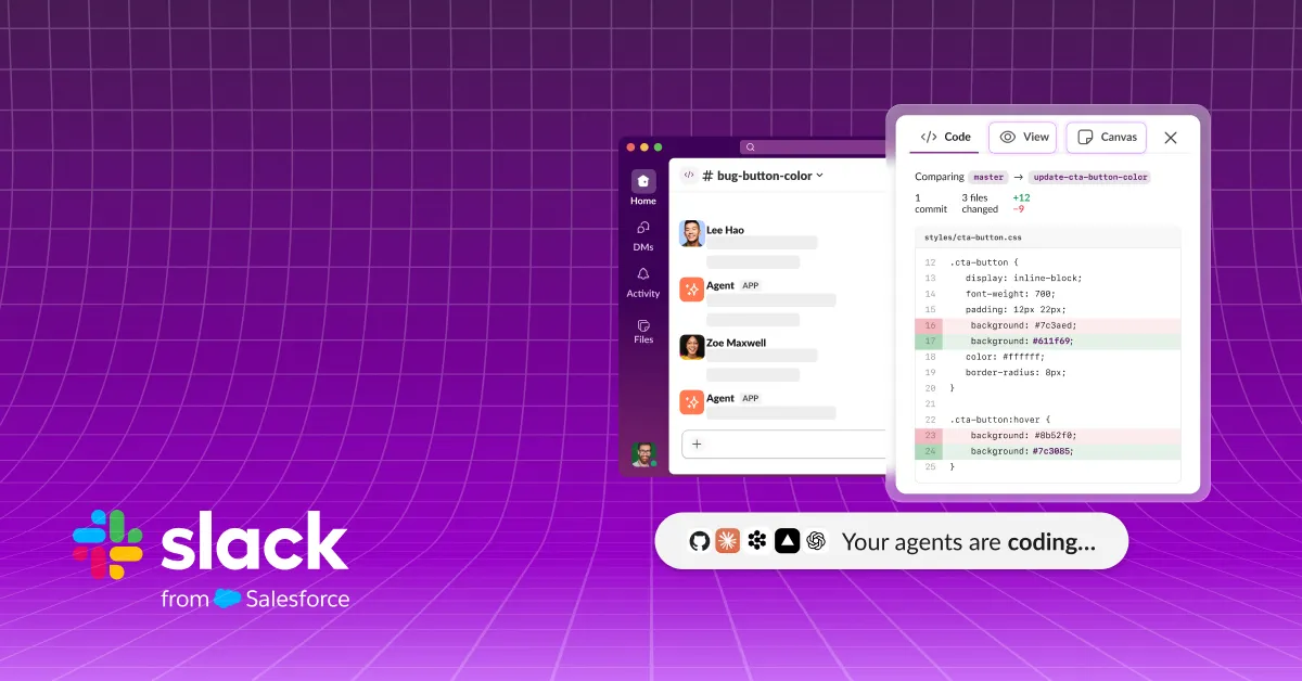 Slack CodeのコードチャンネルでチームとAIエージェントが一緒に開発する公式イメージ