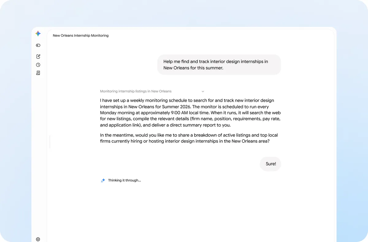 Gemini Sparkに毎週の定期モニタリングを指示している公式画面