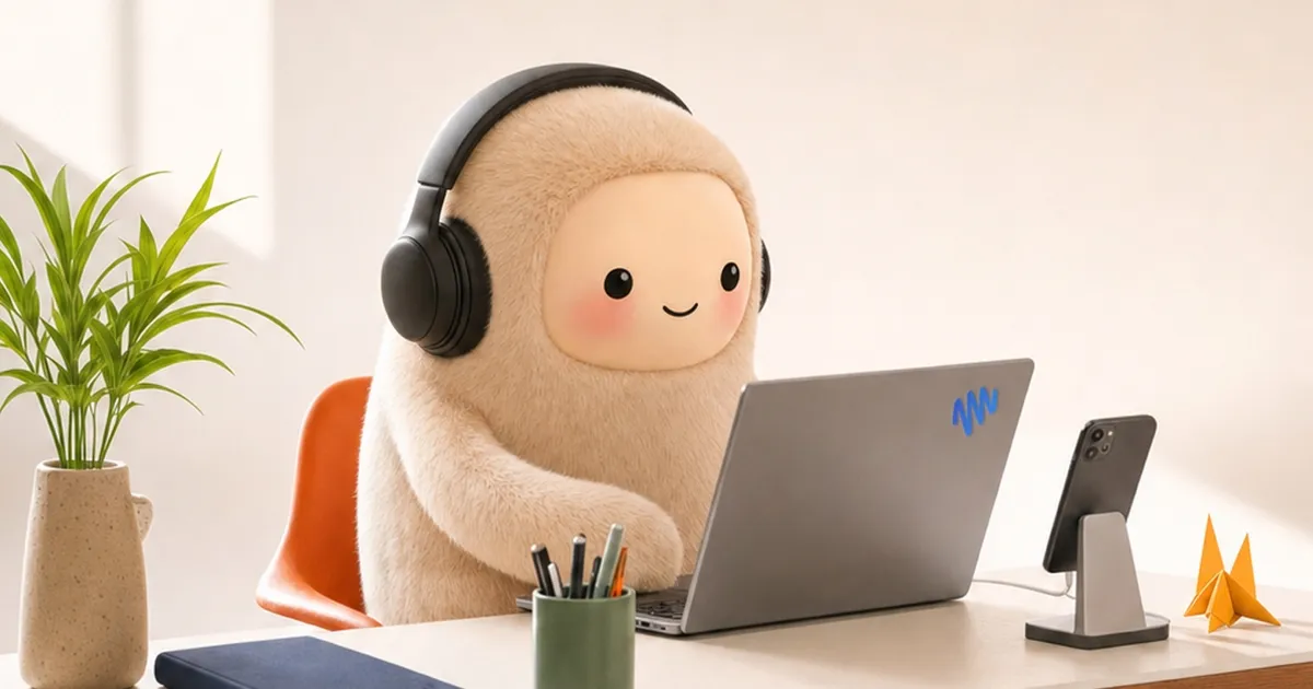 Meta Museの公式サイトのイメージ。マスコットキャラクターがノートパソコンで作業している