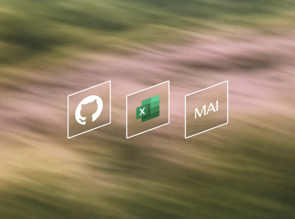 GitHub Copilot・Excel・MAIの3つのカードが並ぶMicrosoft AI公式発表のイメージ
