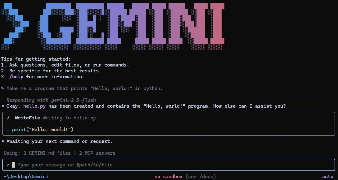 Gemini CLIを実際にターミナルで動かしている公式スクリーンショット