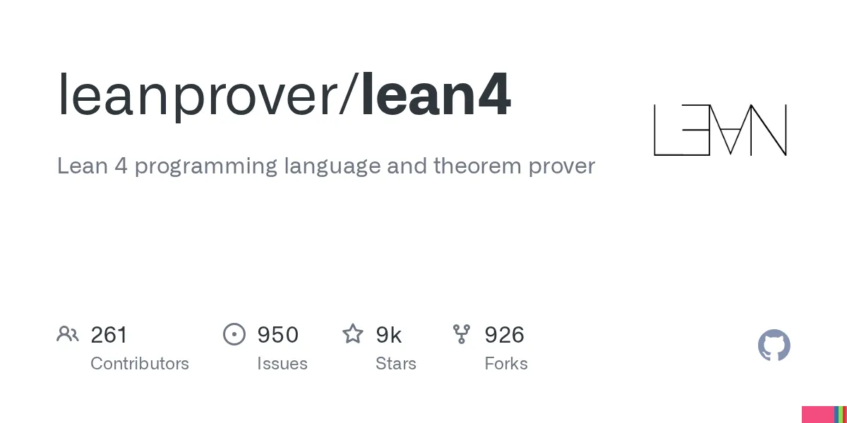 形式証明支援系 Lean 4 の公式リポジトリ leanprover/lean4 のページ