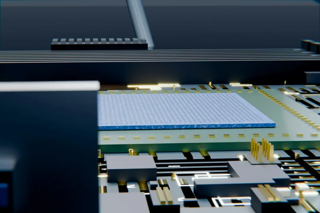 AIによる防御を支える半導体チップと回路基板のイメージ