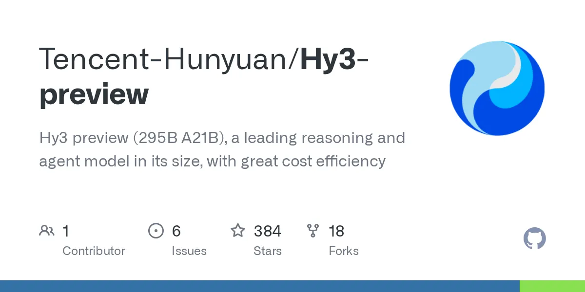 Tencent-Hunyuan/Hy3-preview 公式GitHubリポジトリのソーシャルカード