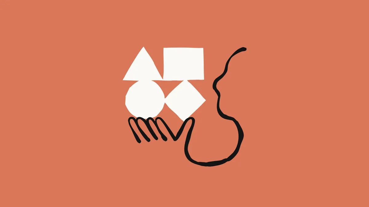 AnthropicのClaude発表に使われた抽象イラスト（幾何学図形とタスクを持つ手）