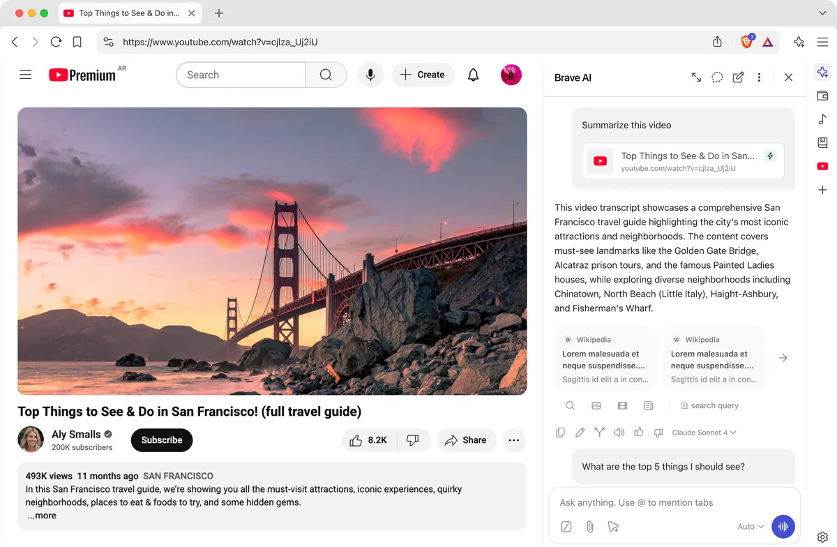 Brave Leo AIチャット機能のデモ画面
