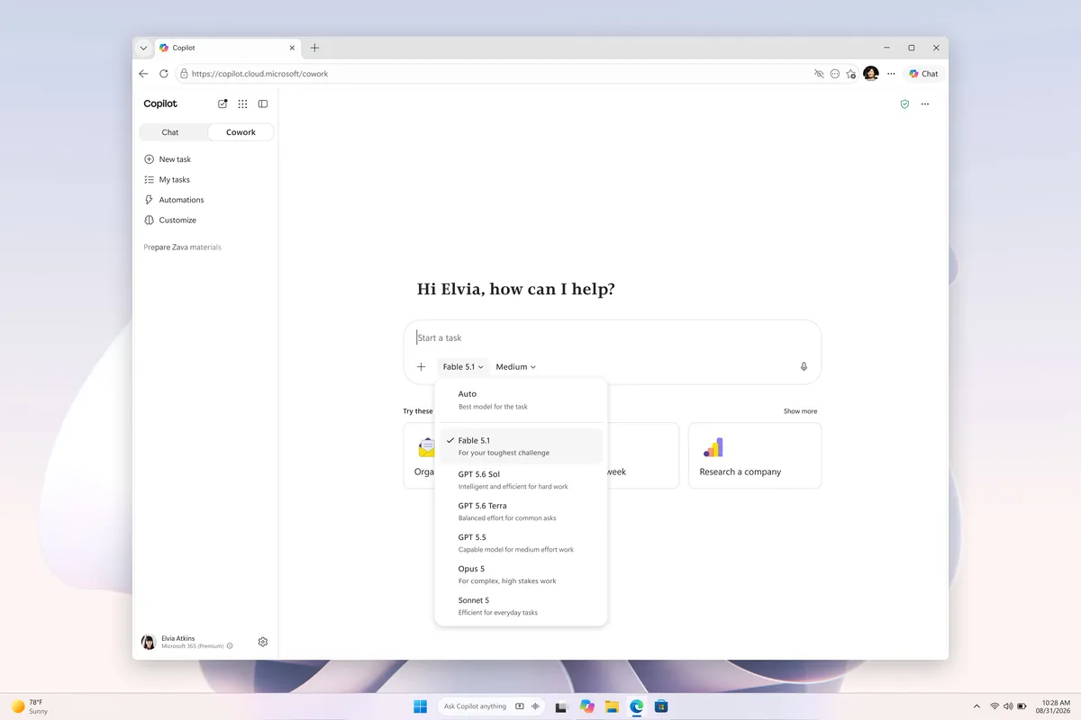 Microsoft CopilotでClaude Fable 5.1が利用可能になったことを伝える公式ブログのビジュアル