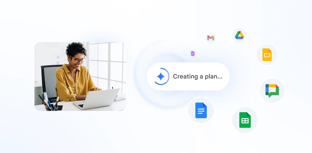 Google Workspace Intelligenceのヒーロービジュアル（Gemini統合イメージ）