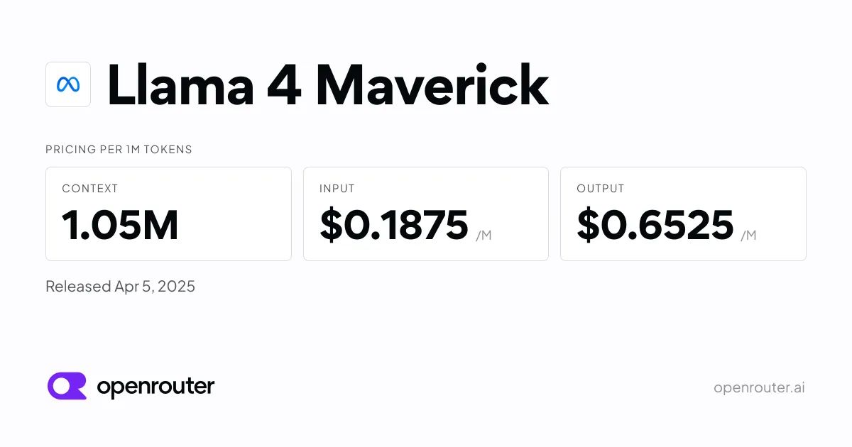 OpenRouterに掲載されたLlama 4 Maverickのコンテキスト長とトークン単価