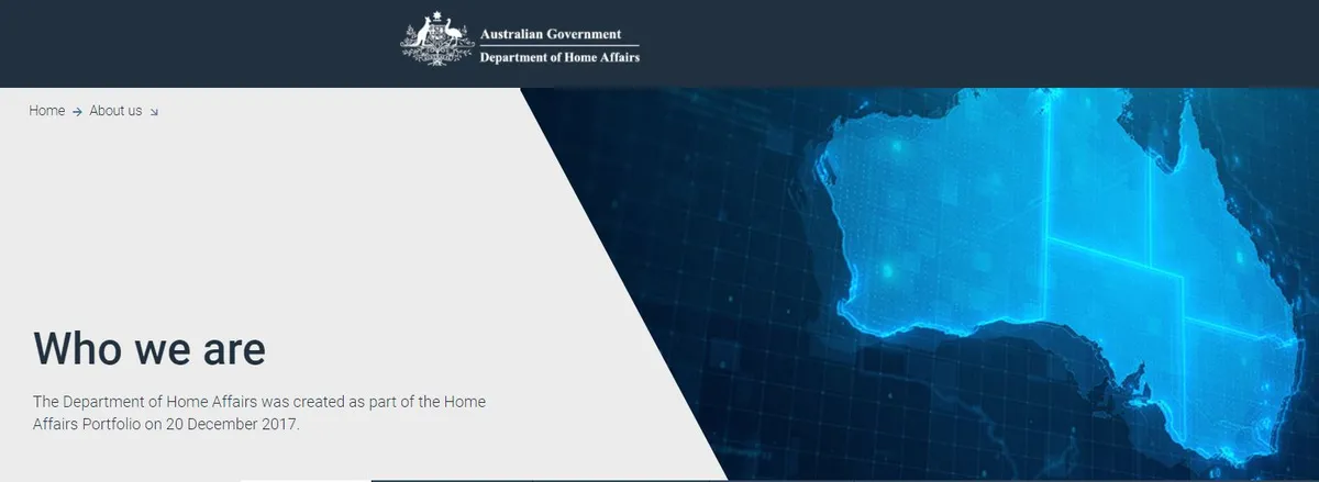 オーストラリア政府内務省（Department of Home Affairs）の公式サイトのプレビュー画像