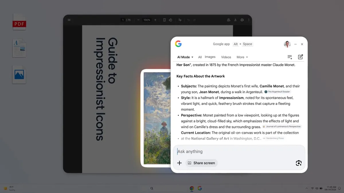 Google app for desktop の AI Mode で Gemini に質問している画面