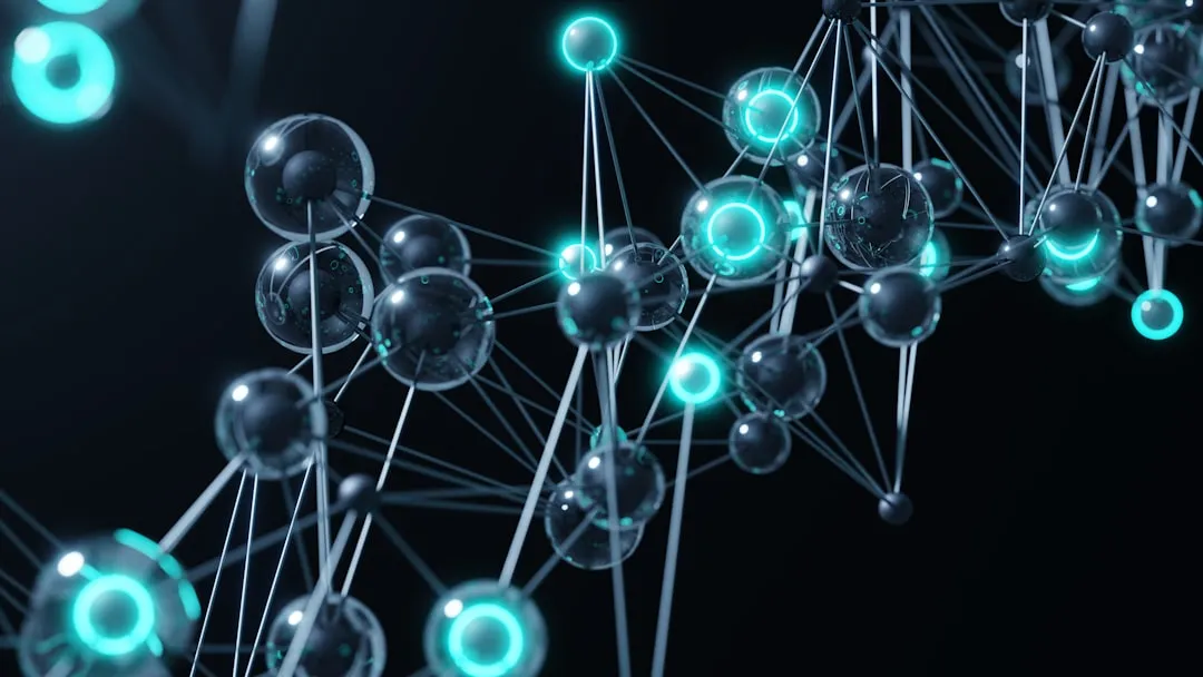 3Dグラフィックによる未来的な分子構造イメージ（GPT-Rosalindの生命科学解析を表す）