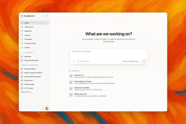 Cloudflare OS のエージェントワークスペースで会話から成果物を生成している画面