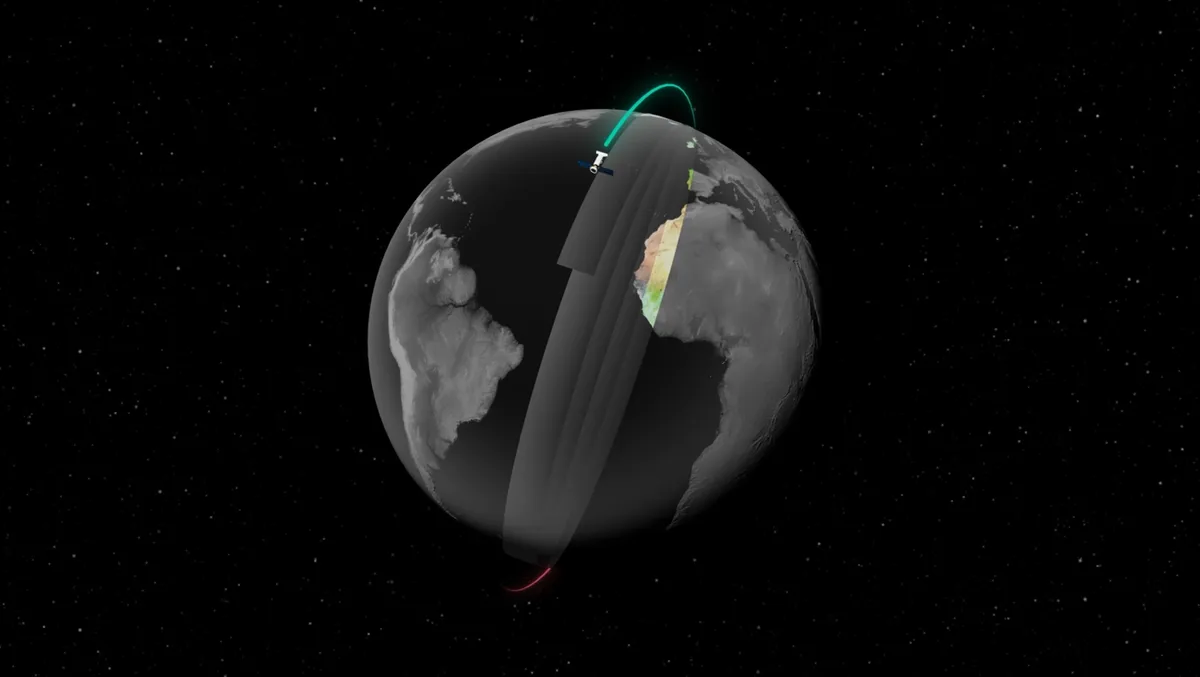 衛星から地球を観測する Google Earth AI のイメージ図。地理空間分析の基盤であり今回の停止対象ではない