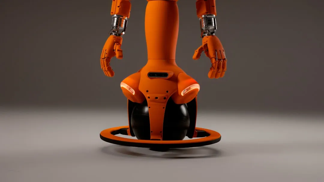 Blender 3Dモデリング - オレンジ色のロボットモデルのレンダリング例