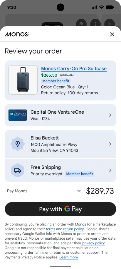 Google UCPのチェックアウト機能 — AIエージェント経由の決済フロー