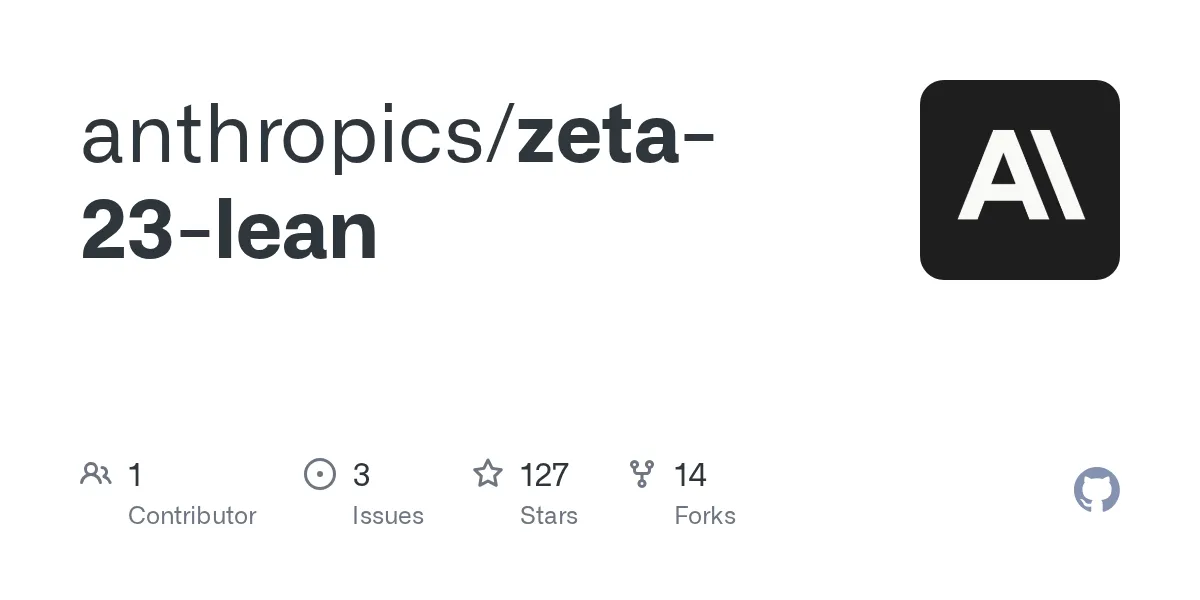 Lean 4形式化リポジトリ anthropics/zeta-23-lean のGitHubページ
