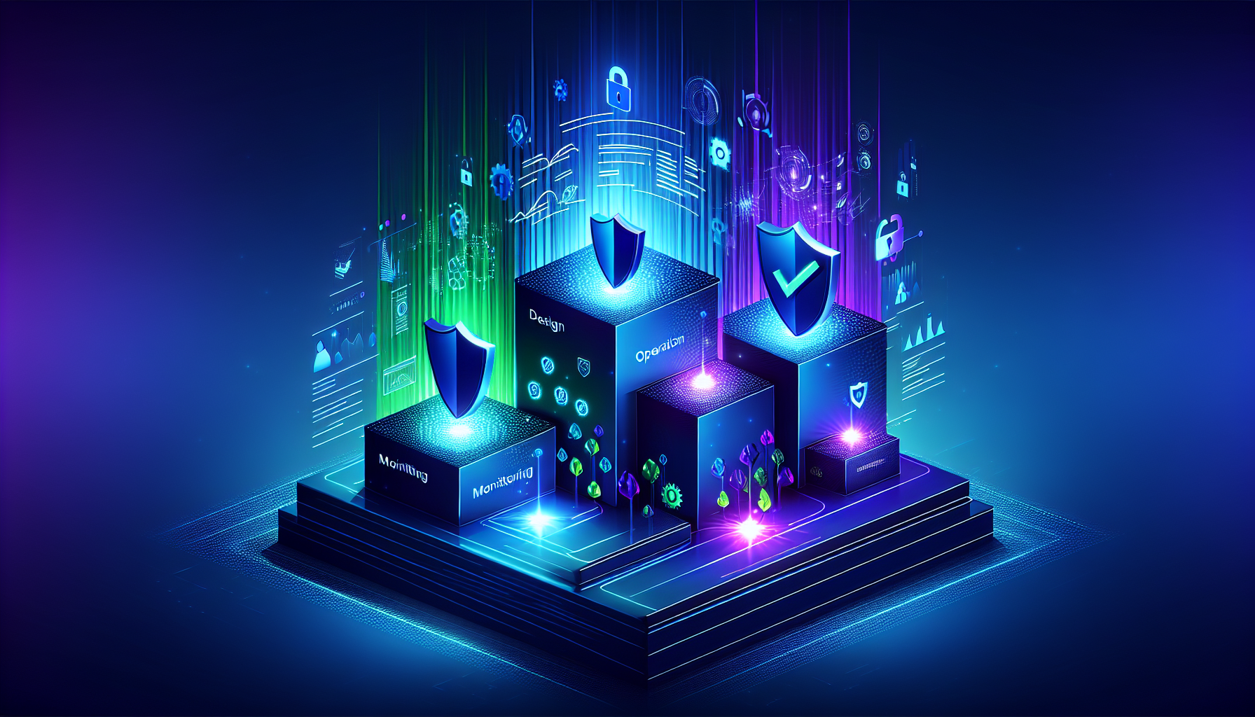 セキュリティ対策の設計・運用・監視の3段階を示すイメージ