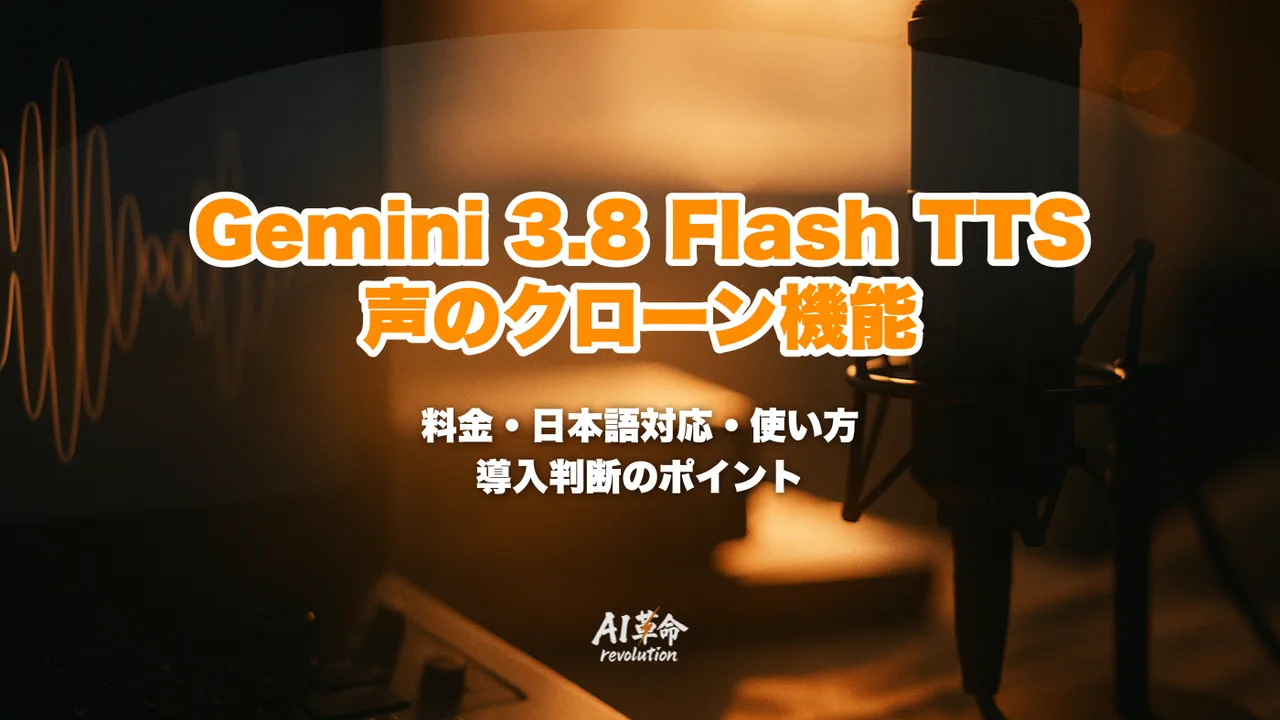 Gemini 3.8 Flash TTSとは？30秒で声をクローン・2,000種の音声・料金
