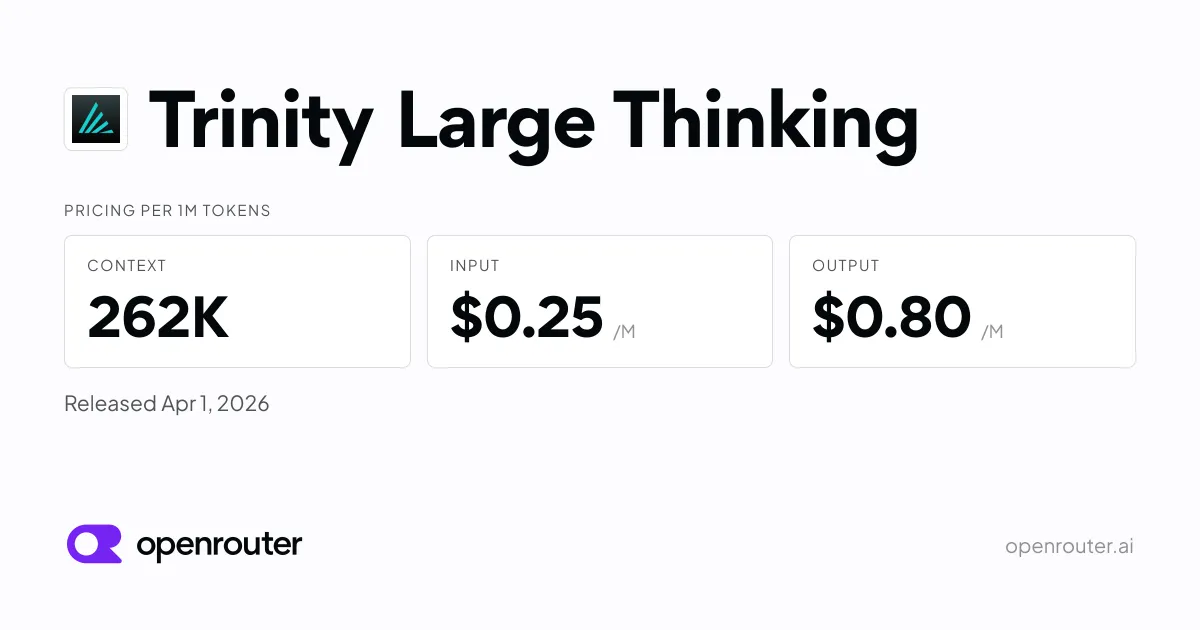 OpenRouterに掲載されたTrinity Large Thinkingの料金とコンテキスト長