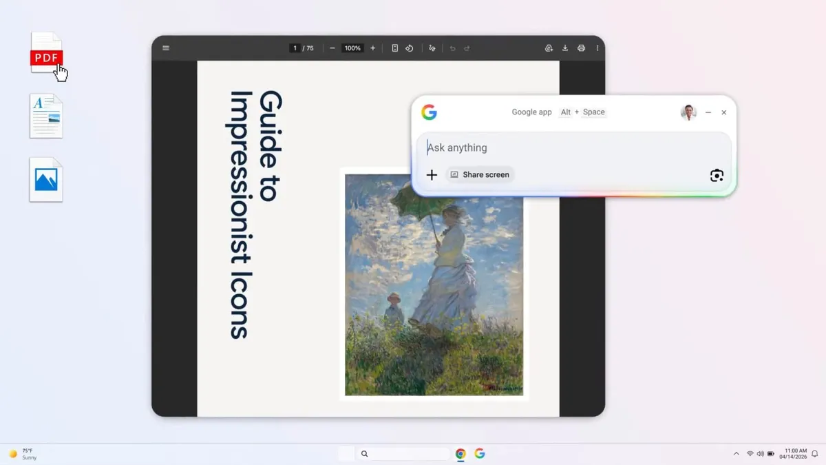 Google app for desktop でローカルファイル・アプリ・Driveを横断検索している画面