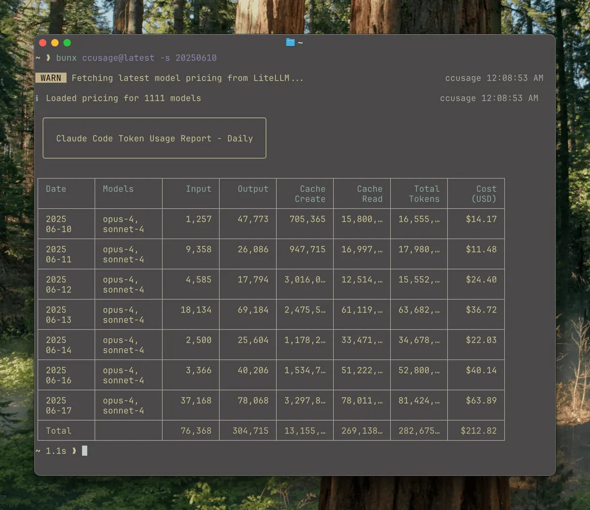 ccusage(@ryoppippi)のGitHubリポジトリ。Claude Code/Codex CLIのJSONLログを解析するCLIツール