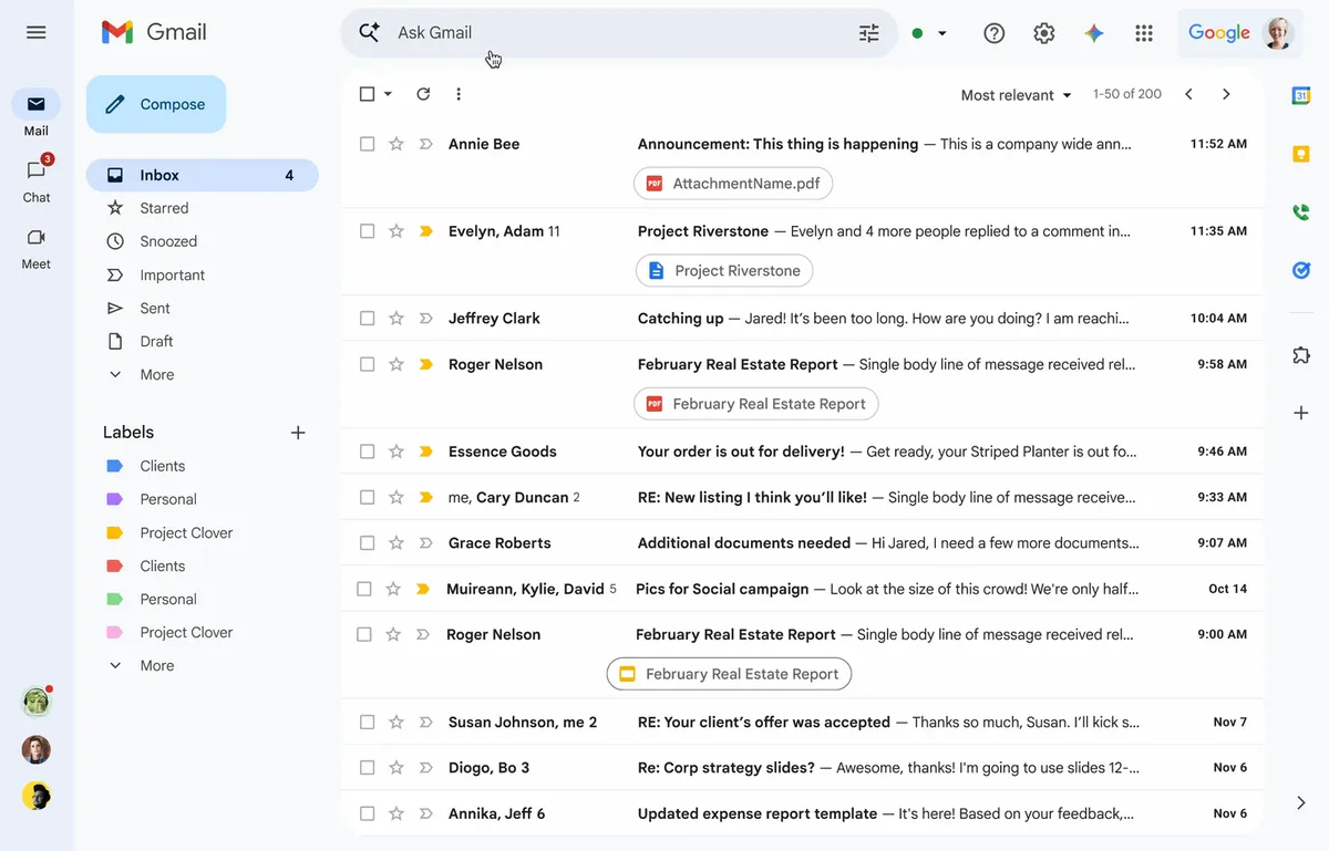 GmailのSearchバーでAI Overviewsが表示されている画面