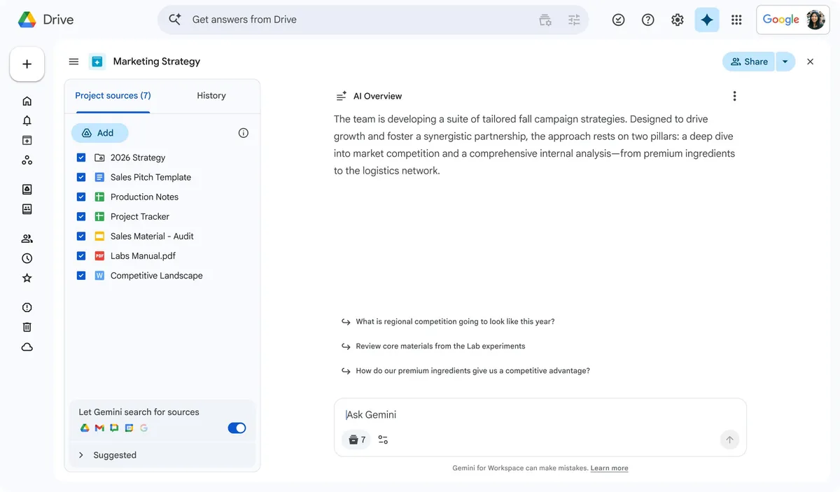 Google Drive のサイドパネルに表示されるDrive Projectsの画面