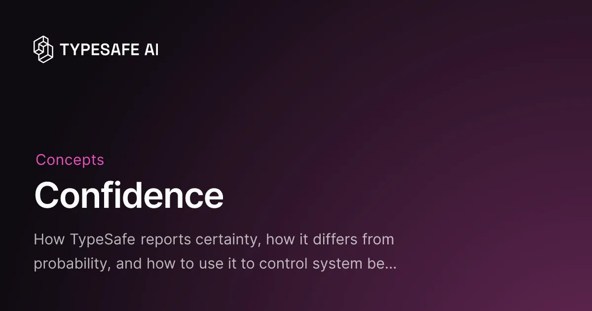 TypeSafe AI公式ドキュメント「Confidence」ページ。信頼度と確率の違いを解説
