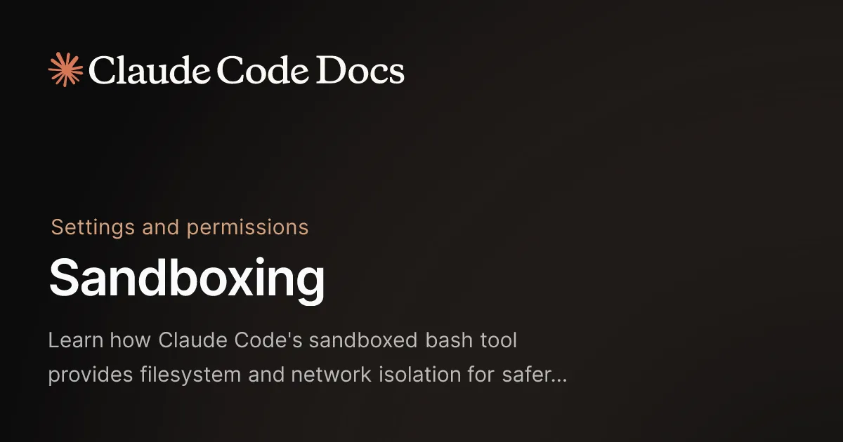 Claude Code 公式ドキュメント Sandboxing ページのOGP画像