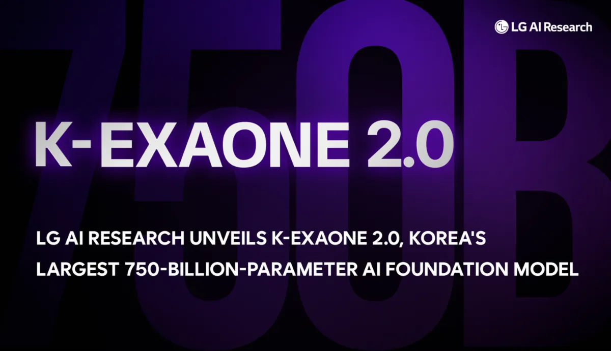 LG AI研究院によるK-EXAONE 2.0発表ビジュアル（750Bパラメータの基盤モデル）