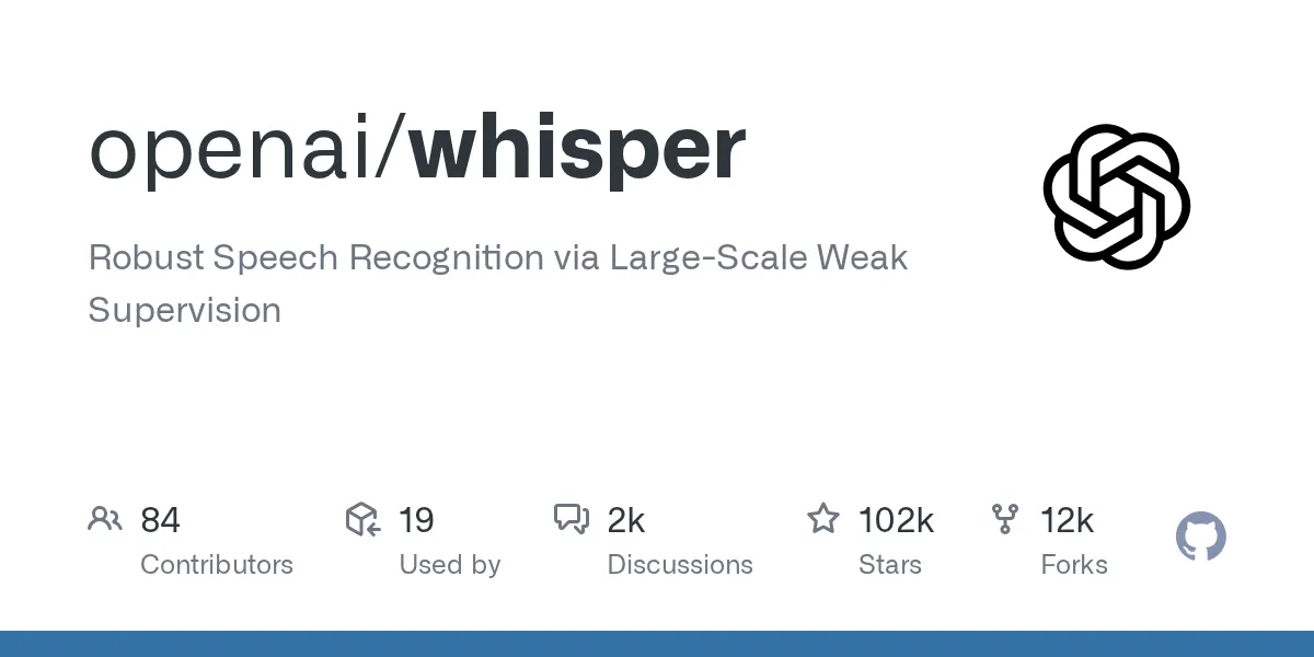 OpenAI Whisper公式GitHubリポジトリ（音声認識モデル）