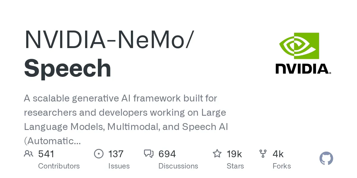 Nemotron VoiceChatの推論コードを含むNVIDIA-NeMo/SpeechのGitHubリポジトリ