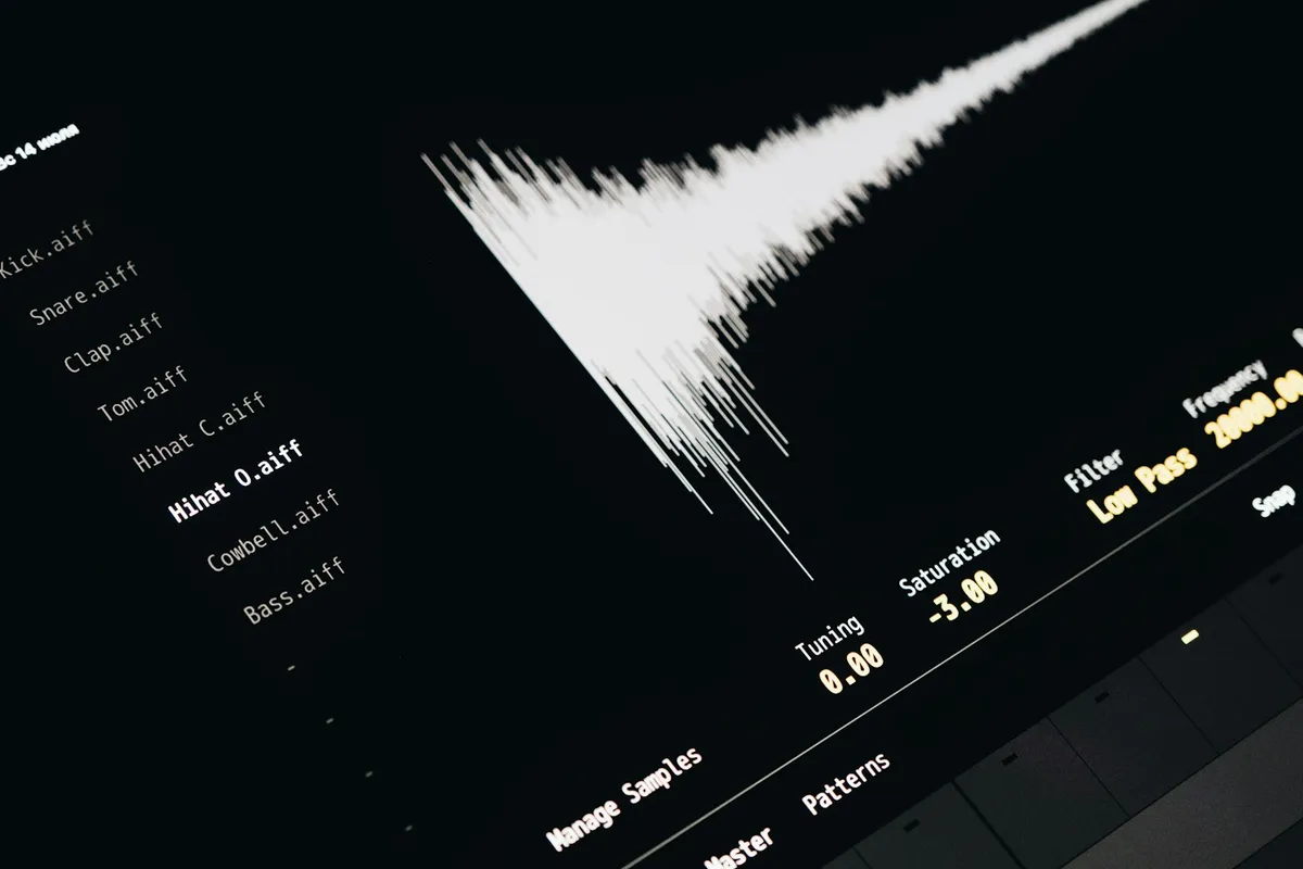 音楽制作ソフトの画面に表示された音声波形のイメージ