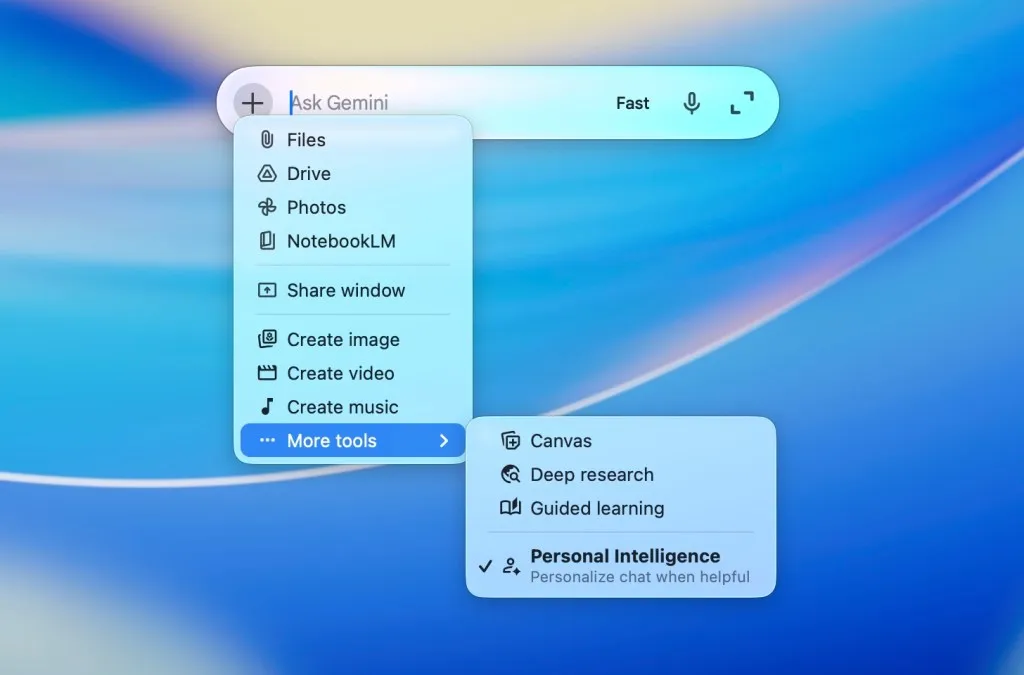 Option+Space で呼び出せる Gemini for Mac のミニチャット画面