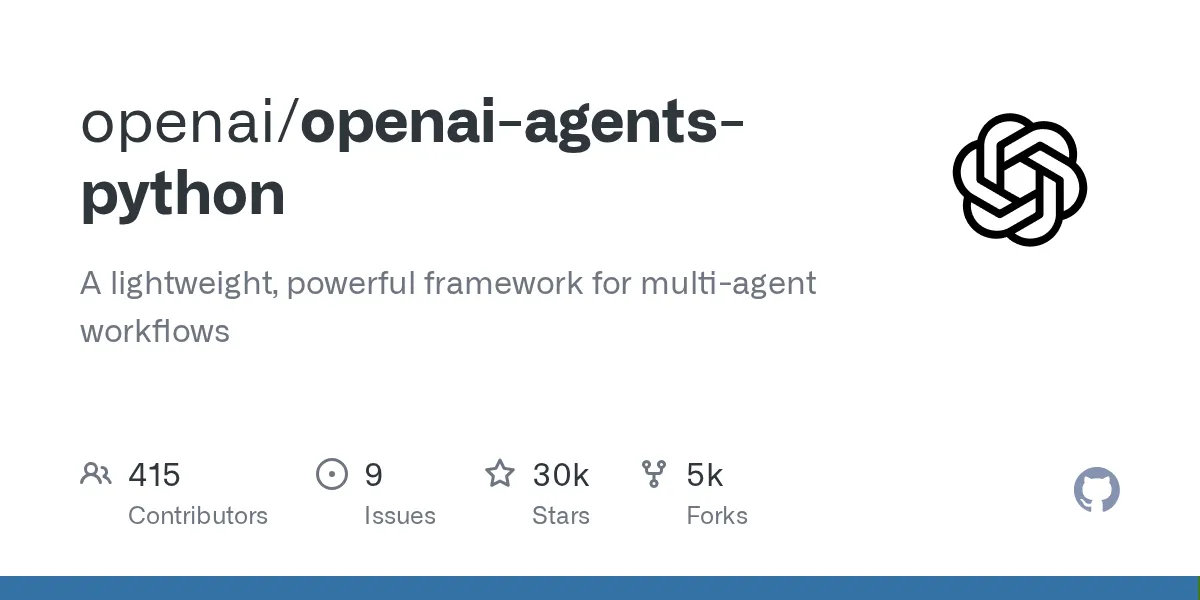 OpenAI Agents SDKの公式GitHubリポジトリ。ツールを使って自律的に動くエージェントの挙動が報告の対象になる