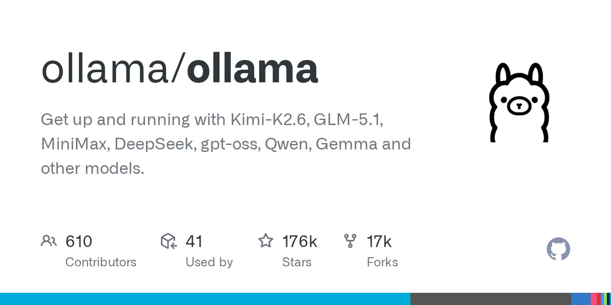 Ollama公式GitHubリポジトリ(約176,000スター)のカード